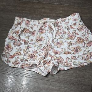 Maurices White Floral Drawstring High-Waist Shorts - Pink & Cream